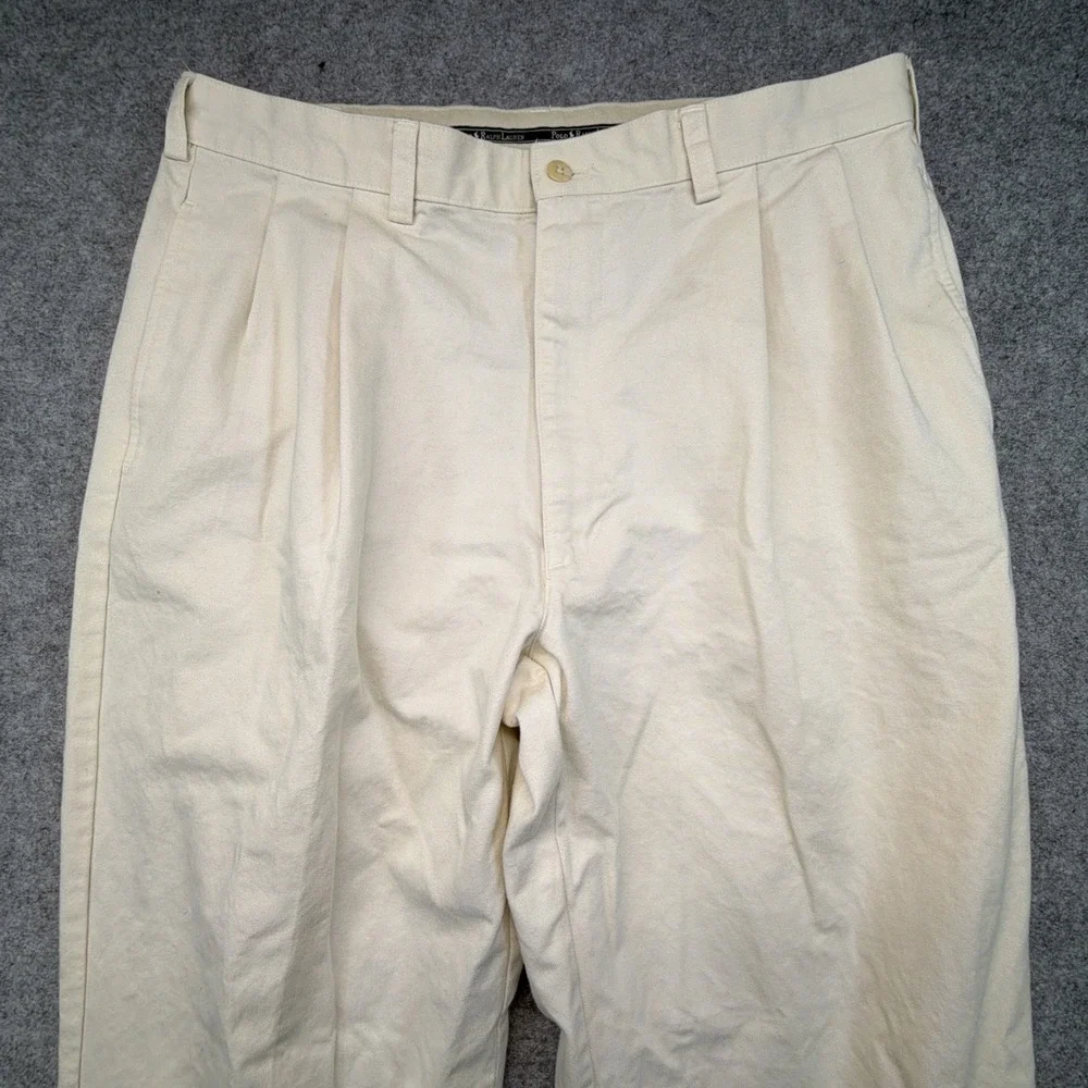 Vtg Polo Ralph Lauren Pants Mens 36x32 (Fits 34x31) Beige Hammond Pleated Chino